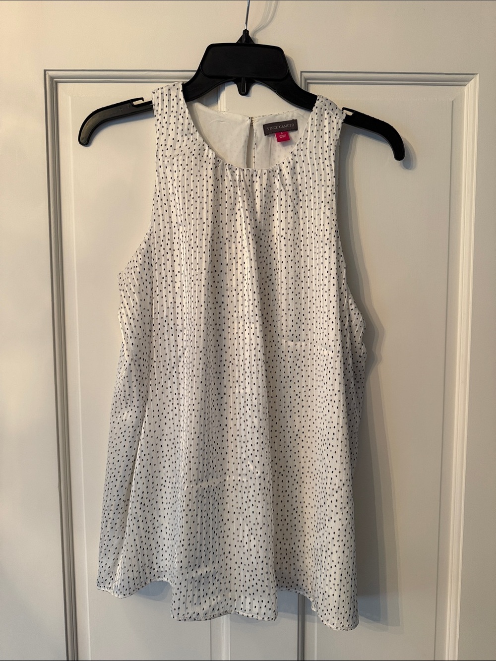 Vince Camuto White Sleeveless Dot-Print Shell